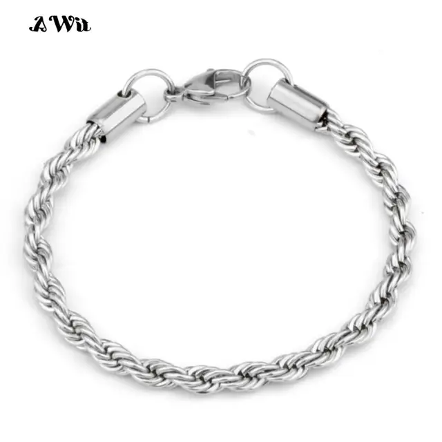 96689-502ada.jpg AWIT-Bracelet Chaîne Corde Torsadée pour Femme, Hip Hop, Punk, 4mm, Document localité, Acier Inoxydable, Collier Document localité, Bijoux Fantaisie