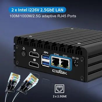 CWWK X86-P6 N355 Mini PC Fanless, Firewall Appliance Mini Computer with 2 x i226-V 2.5GbE LAN, OPNsense Micro PC Barebone 3
