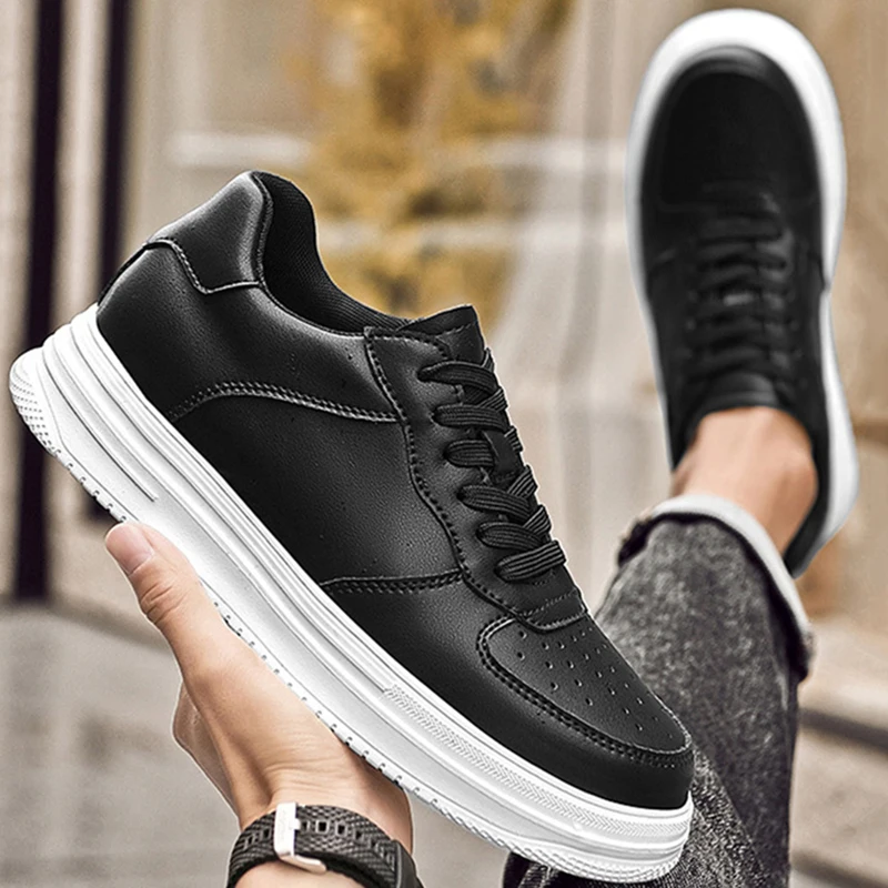 Fashion Lift Sneakers Man Elevator Shoes Height Increase Insole 8cm Genuine Leather Taller Shoes Men Leisure Sports Plus Size 44