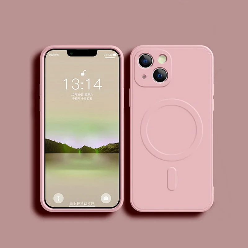 thumbnail image 1 of Liquid Silicone Case For iPhone 15 14 13 12 11 Pro Max Mini Plus X Xs XR Max Phone Magnetic Wireless Charging For Magsafe Cover, 1 of 5