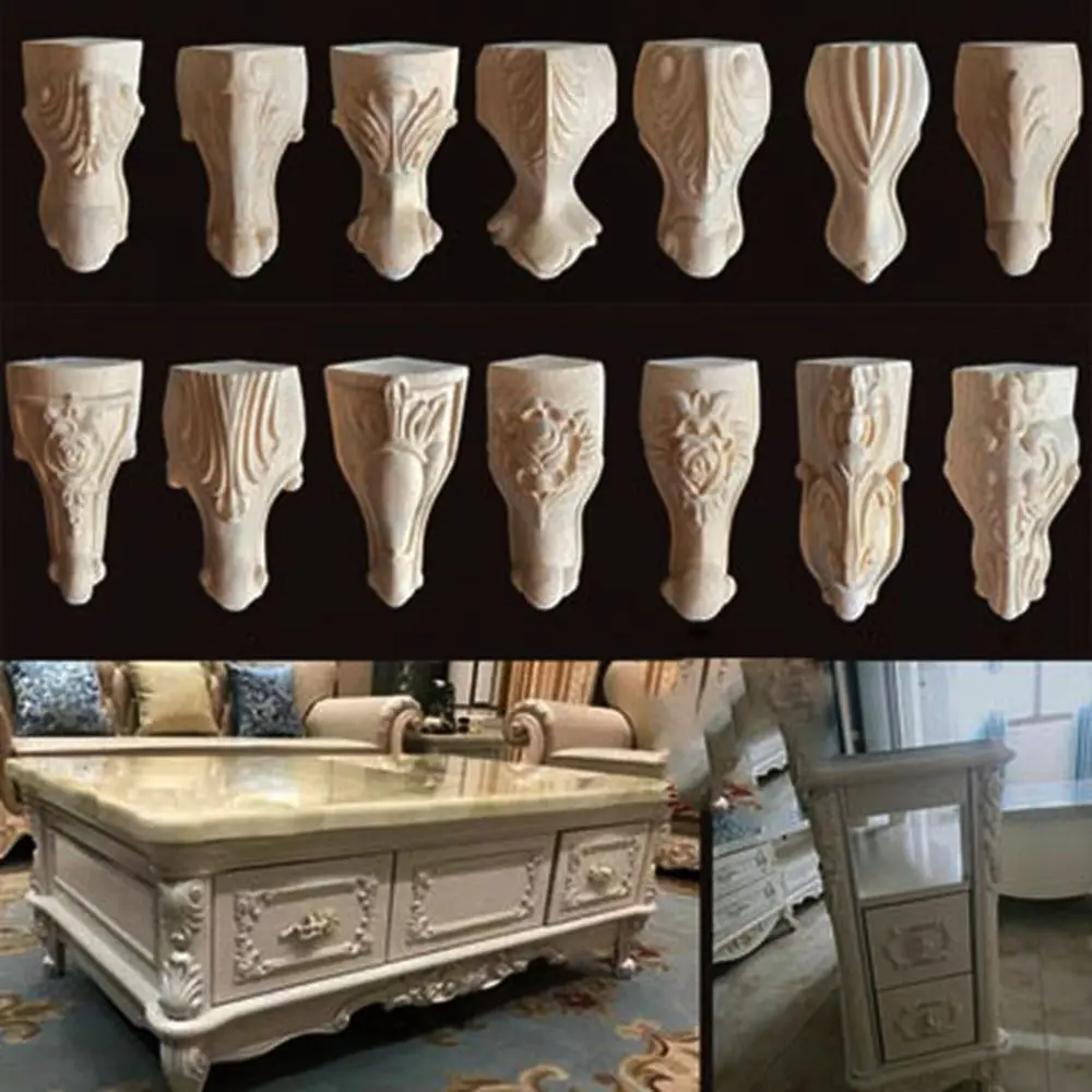 

European Style Vintage Wood Carved High Quality Solid Wood Color Cabinet Seat Feets Decoration Crafts Home Decor Accessories