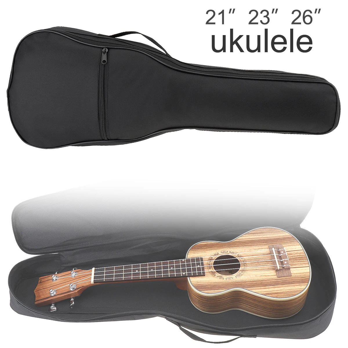 Black Portable Ukulele/Guitar Soft Case - Waterproof Cotton Bag, Multiple Sizes Available