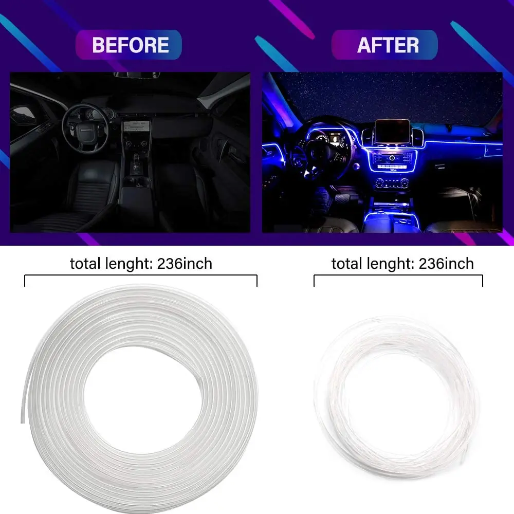 5in1 6in1 Neon Led Car Interior Ambient Light Fiber Optic El Wire Strip  Light App Usb Rgb Auto Accessories Led Decorative Lamp - Decorative Lamps &  Strips - AliExpress