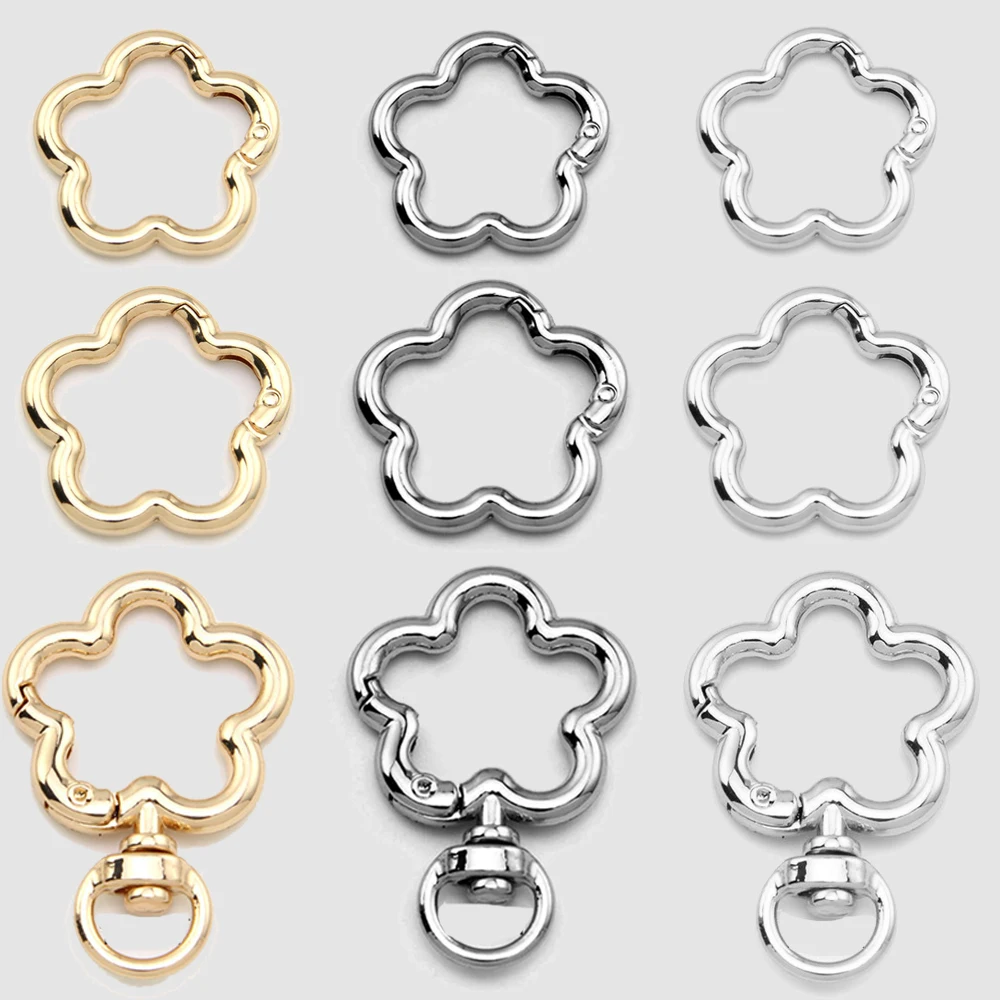 5 Stück Blumenförmige Federringe Karabinerhaken Niedliche Metall-Schlüsselanhänger Karabinerclips für Schlüsselringe Schnallen Taschen Geldbörsen – Detail 1
