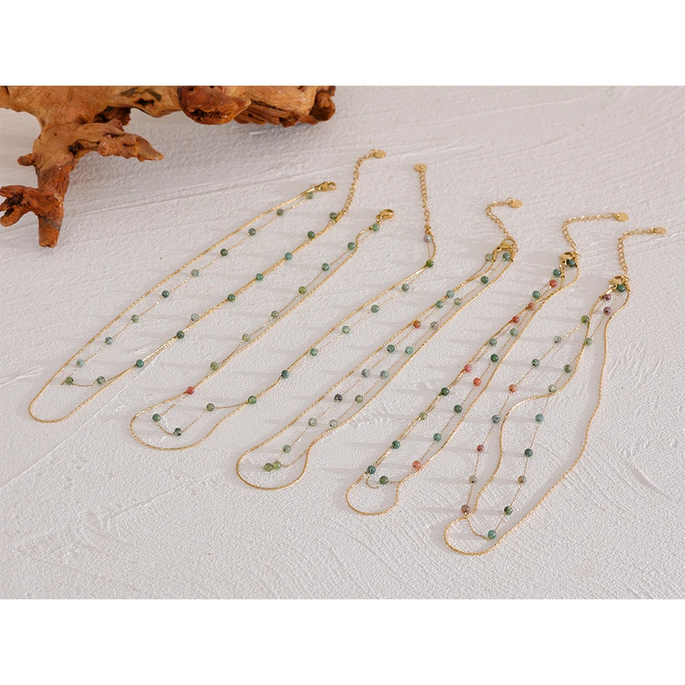 Natural Stone Double Chain Stainless Steel Necklace Charm - Image 4