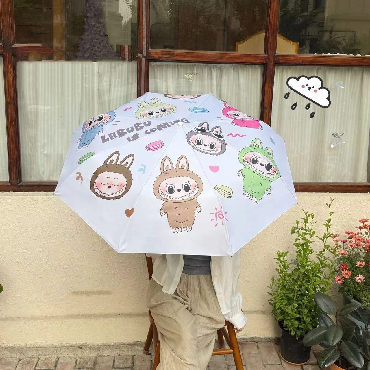 5 Styles Labubu Monster Anime Accessory Automatic Sunshade Umbrella Sunscreen Anti-Ultraviolet Folding Umbrella Rain