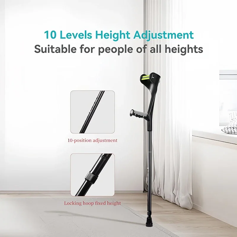 Foldable Forearm Crutches for Walking Adjustable Crutch with Anti-Drop Cuff Adult Elbow Crutch Walking Stick