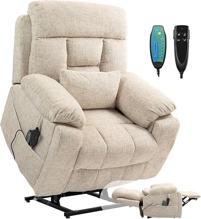 Power Lift Chair Lay Flat Recliner Infinite Position Electric Dual Motor Stand Up Lift Chair with Massage and Heat for Adults,He