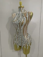 Sparkly Rhinestone Chain Sexy Transparent Sleeveless Bodysuit 2025Women Party Nightclub Team Performance Costume Show Stage Wear - Image 2