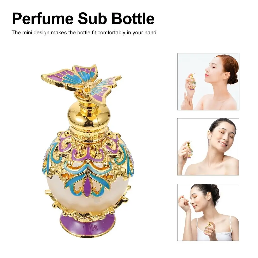 15ml Flower Butterfly Metal Refillable Perfume Bottle Attar Oil Fragrance Glass Bottle Gift Party Favors Wedding Home Decor