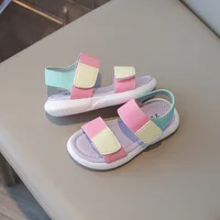 Girls Sandals 2024 Summer Kids Beach Shoes For Girl Soft Patchwork Cute Pink Color Girls Sport Open-toed Sandals Size 26-36 2