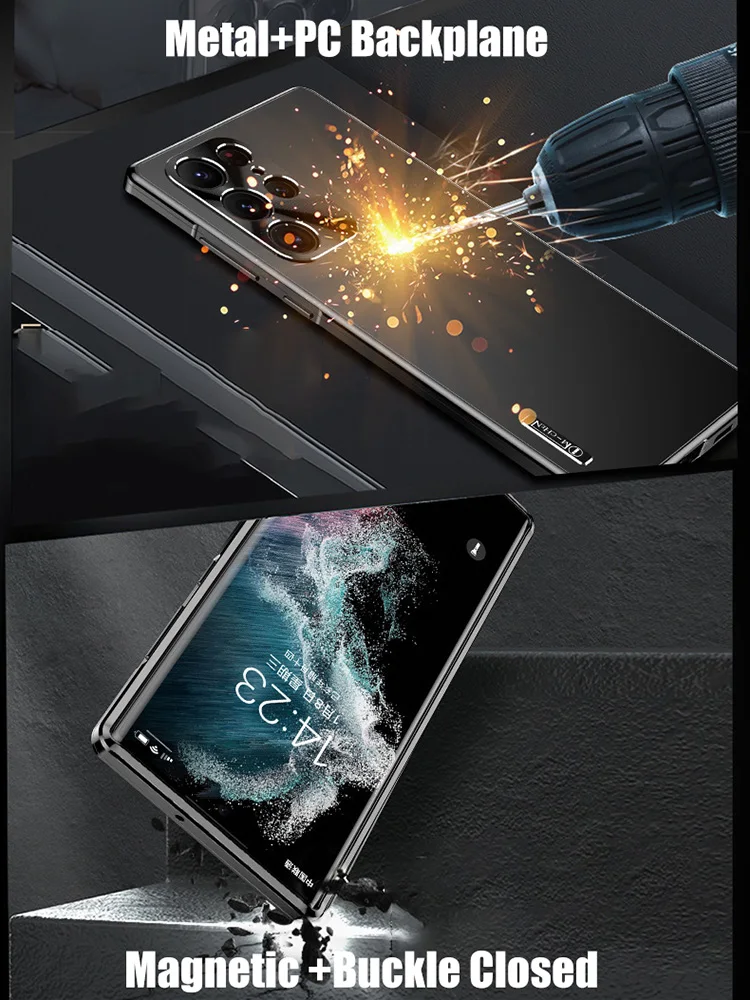 Magnetic Close Aluminum Alloy Metal Case For Samsung Galaxy S23U S22U S21 Ultra Strong Drop Proof Cover Metal Camera Protecter