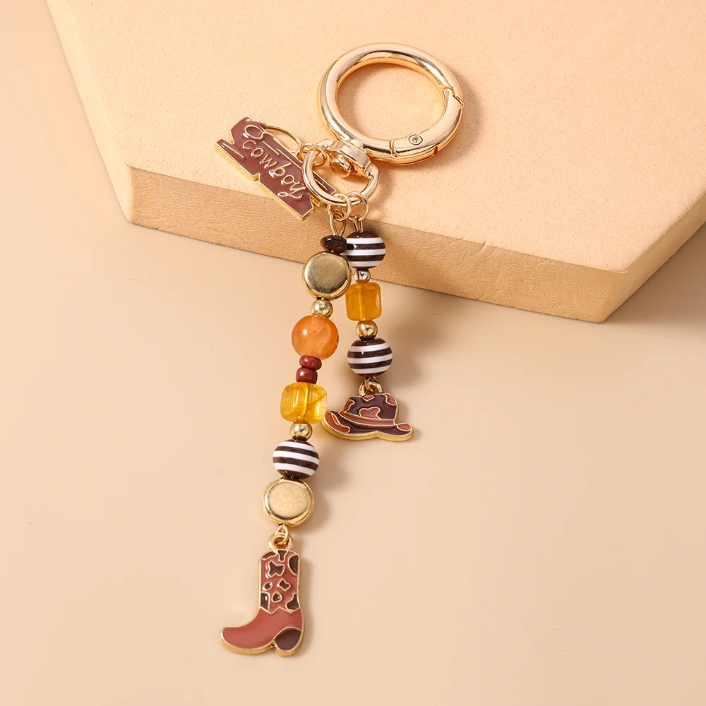 Aihua Niedlicher Western-Cowboy-Schlüsselanhänger für Frauen Cowgirl-Hüte Stiefel Schlüsselring Rucksack Handtasche Anhänger Deko DIY Schmuck Geschenke – Detail 6