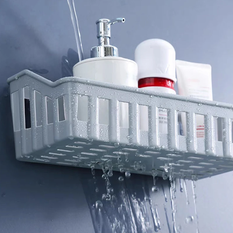Plastic Bathroom Shelf Organizer No Drill Organizer Shower Storage Rack Wall Mount Toilet Shampoo Holder Bathroom Accessories 3