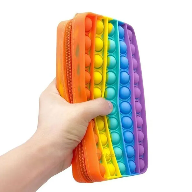 Rainbow Push Bubble Pencil Case Silicone Stationery Storage Bag ADHD Sensory Fidget Toys For Kids Boys Girls Decompression Gifts 2