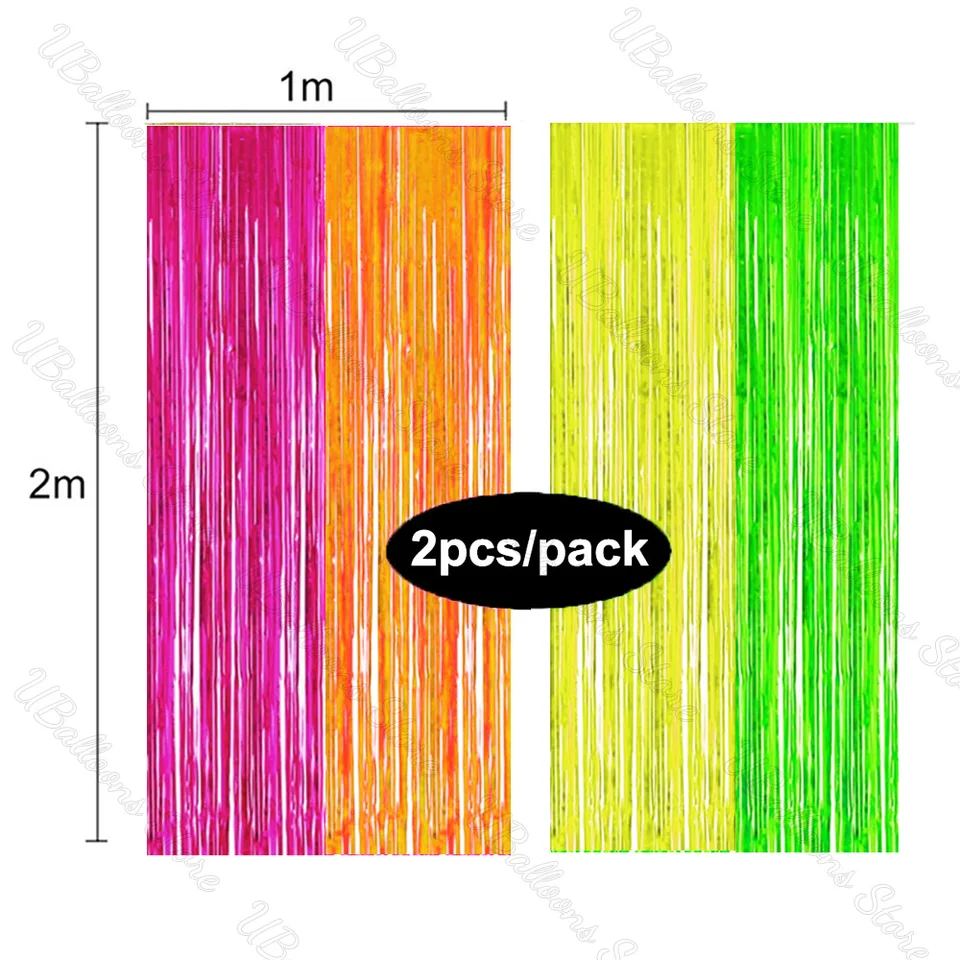Lot De 2 Rideaux Fluorescents Phosphorescents - 1x2 M, Réactifs Aux UV, Parfaits Pour Fêtes Néon, Anniversaire, Décoration Murale