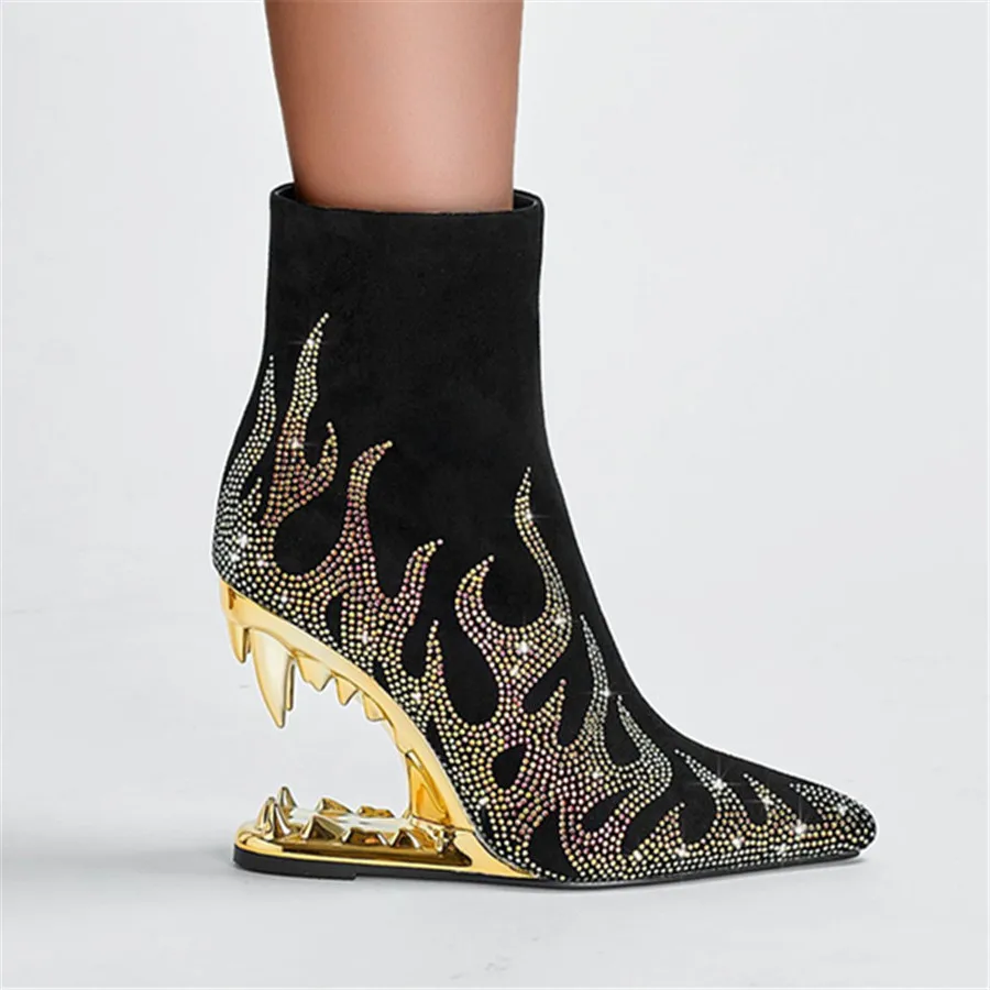 

Женские ботильоны на высоком каблуке, дизайнерские ботинки на танкетке с острым носком, Классические полусапожки с кристаллами, новинка 2024