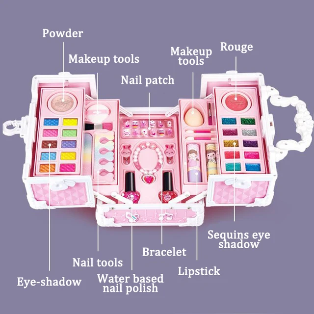 Children Makeup Kit for Girls Lipstick Makeup Cosmetics Pretend Play Pink Unicorn Princess Washable Safe Makeup Kid Toy Gift 4