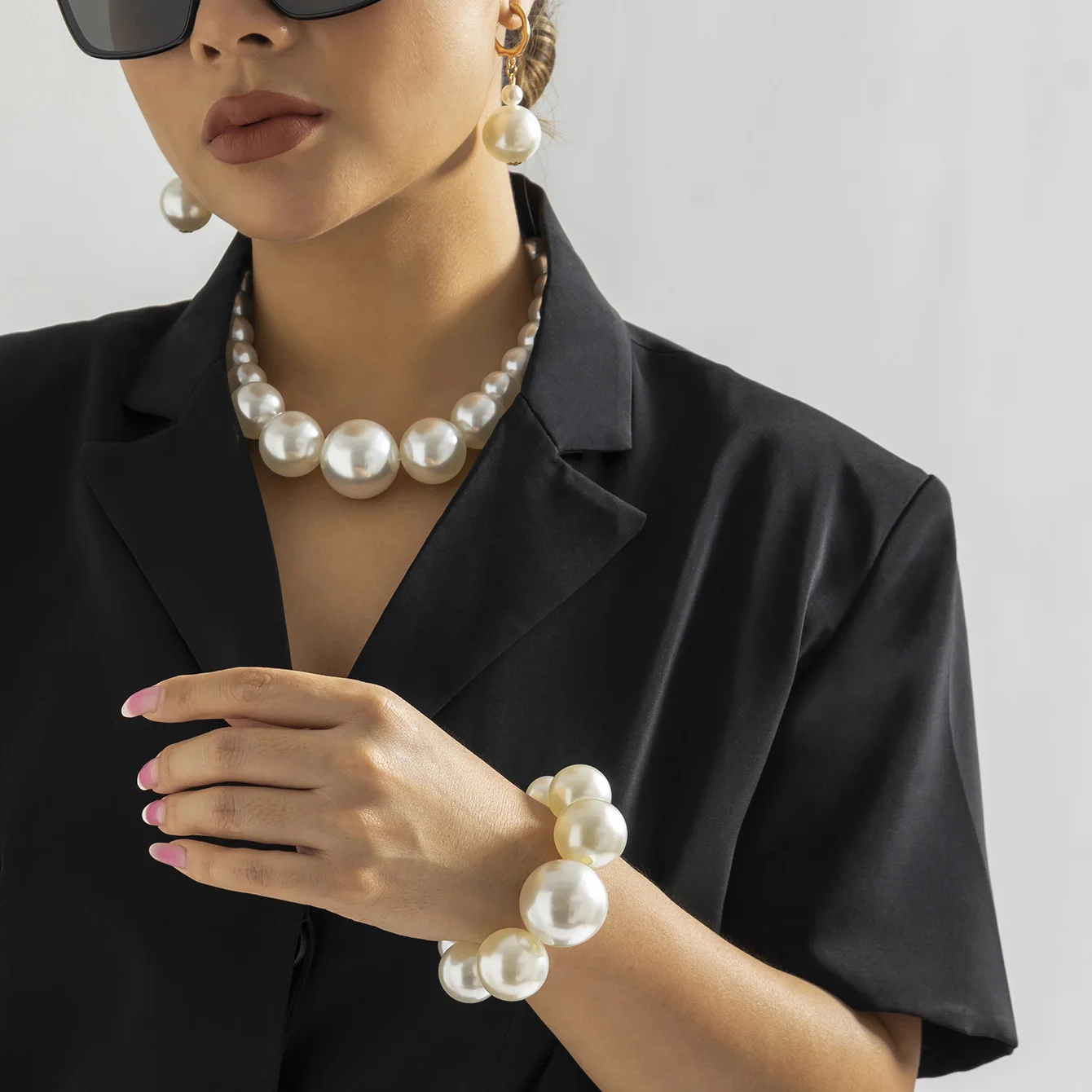 

Fashion Exaggerated Big Pearl Choker Imitation Pearl Necklace For Women Bridal Wedding Prom Temperament Bead Chain Jewelry sets