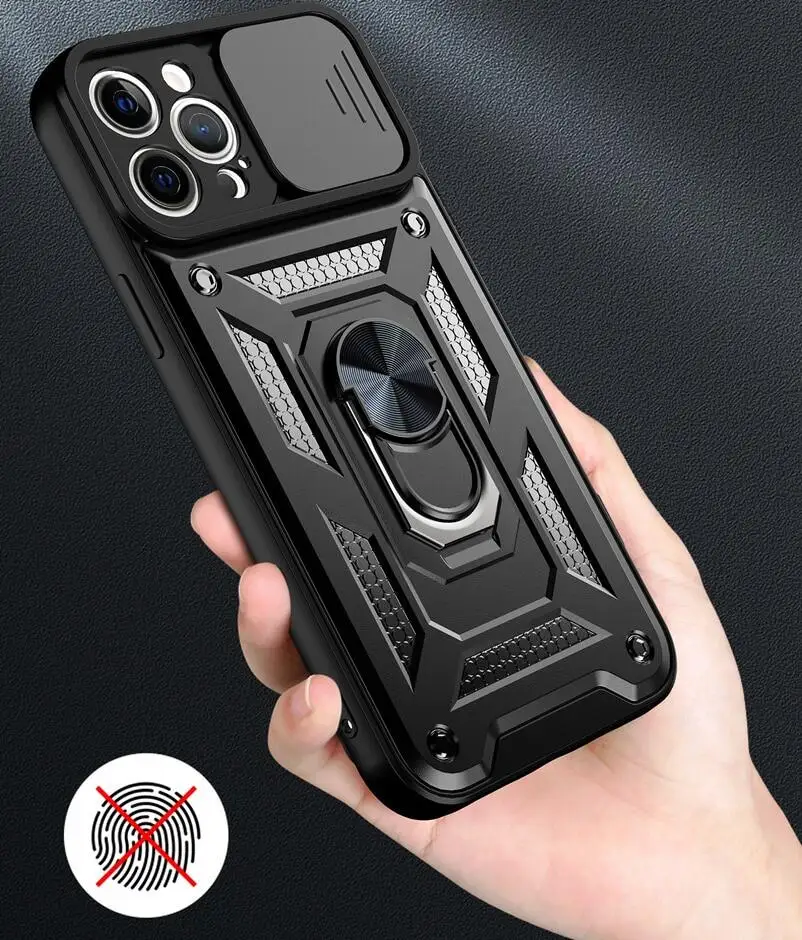 Enhanced Armor Stand Holder Phone Case with Car Ring and Camera Lens Protector