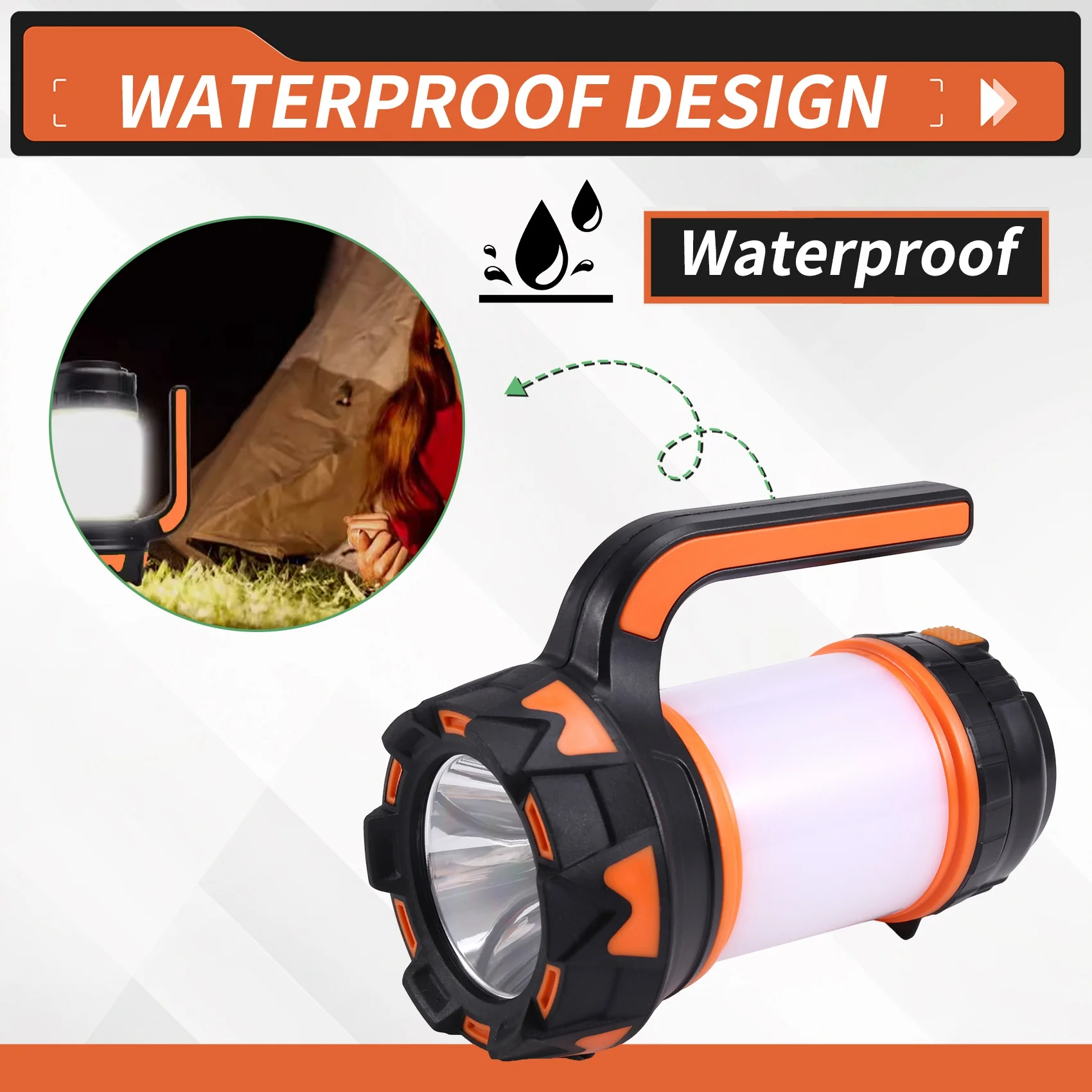 BAAU LED Lantern Camping Flashlight Rechargeable Waterproof Searchlight Outdoor Emergency Multi-Function Searchlight,C