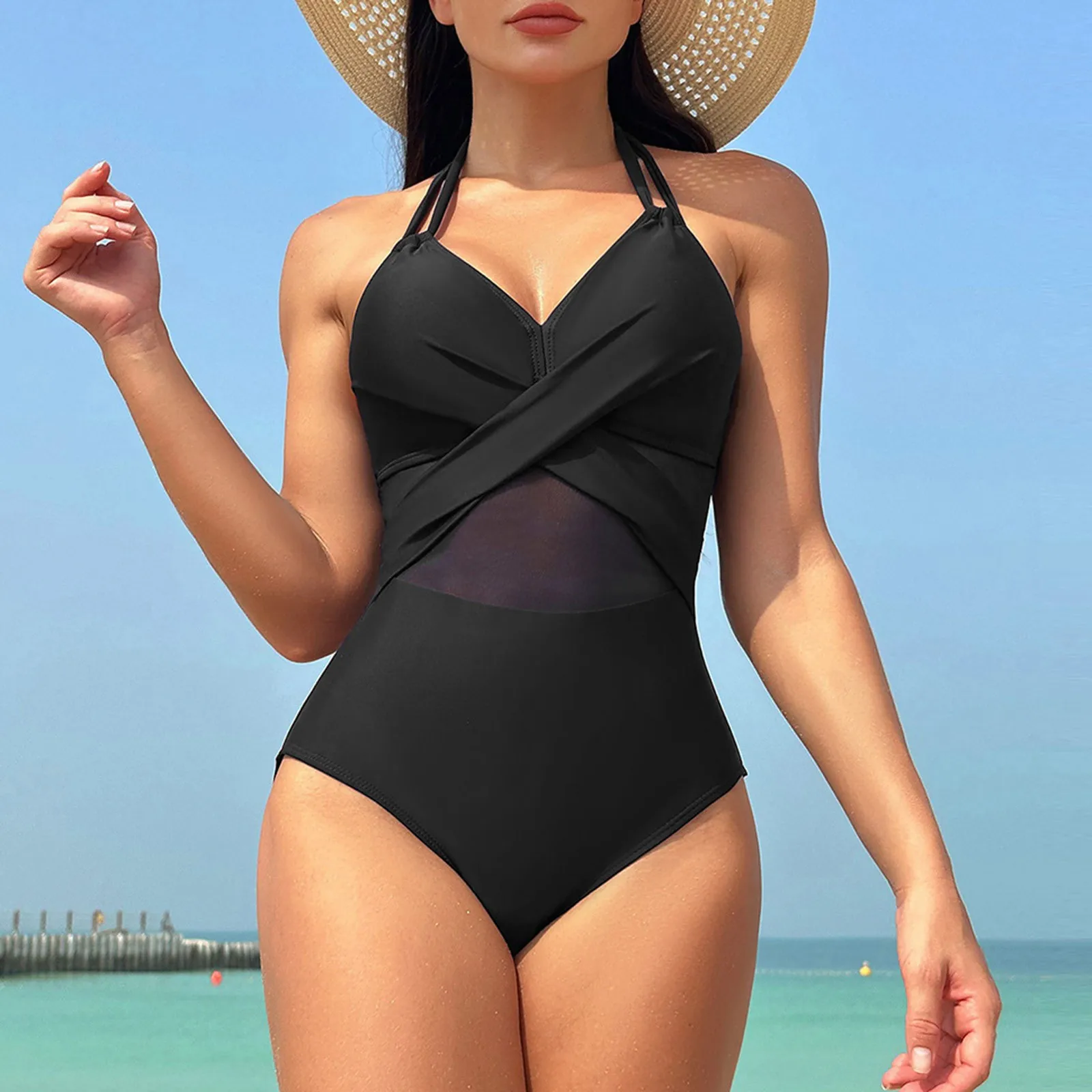 

Women Sexy Solid Swimsuit Padded Push Up Strap Tummy Control One Piece Swimsuits Bathing Suit Monokinis Jumpsuit Swimwear Bikini