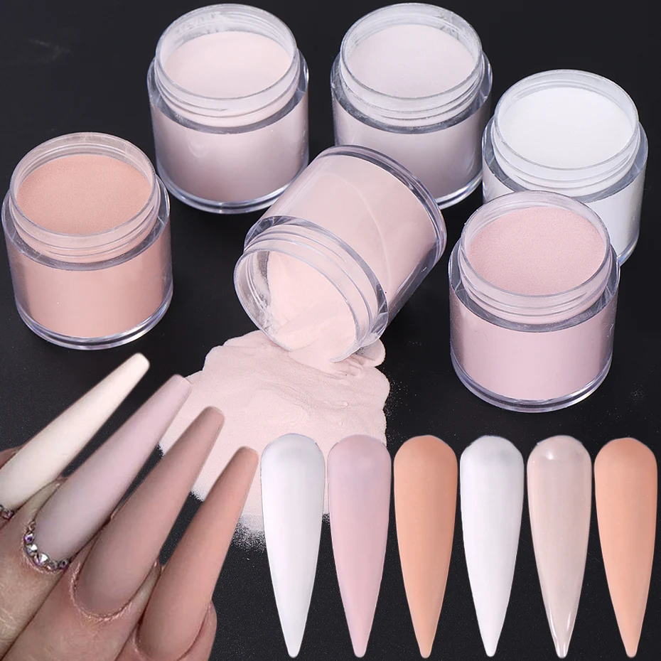 6 Colors 10g Nail Acrylic Powder Pink White Nude Dip Power Carving Crystal Polymer Builder Nail Extension Art Dust Supplies