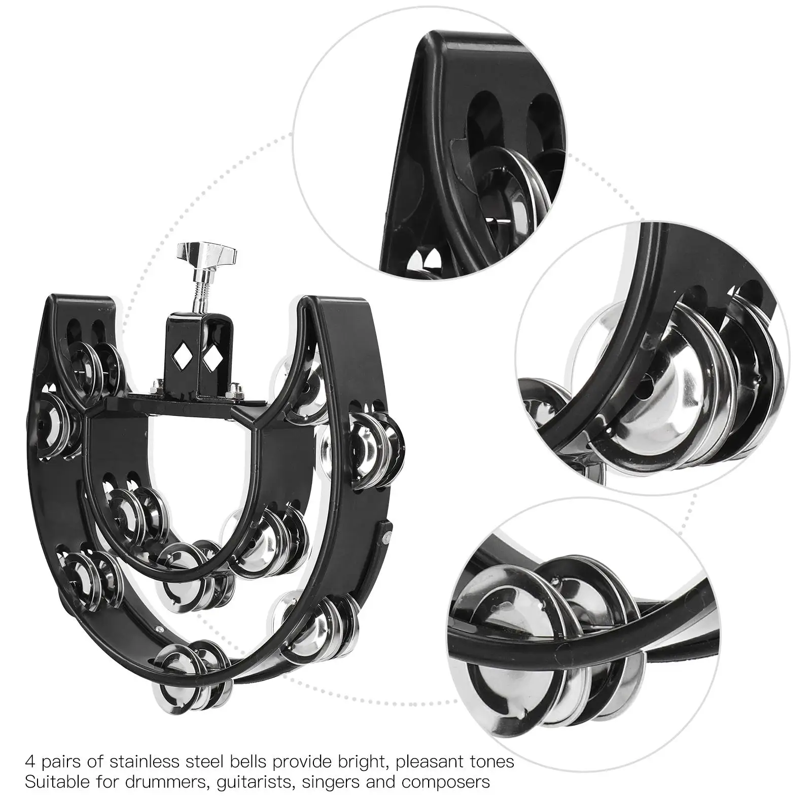 Multifunctional Hi-Hat Tambourine Bell Rattle Drum Set with Loose Double Row Bells for Percussion and Party Use