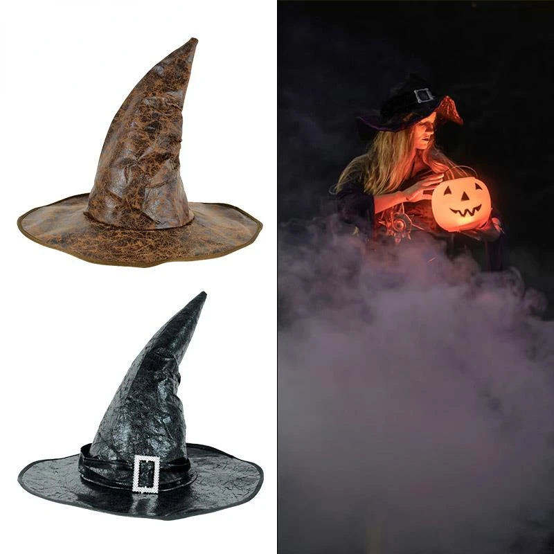 

Halloween Pu Leather Witch Wizard Hat Party Costume Headgear Devil Cap Cosplay Props Decoration Accessories for Adult Women Men