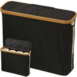Foldable Bamboo Toilet Paper Basket with Lid - Large Capacity Multipurpose Storage Cabinet (Black)