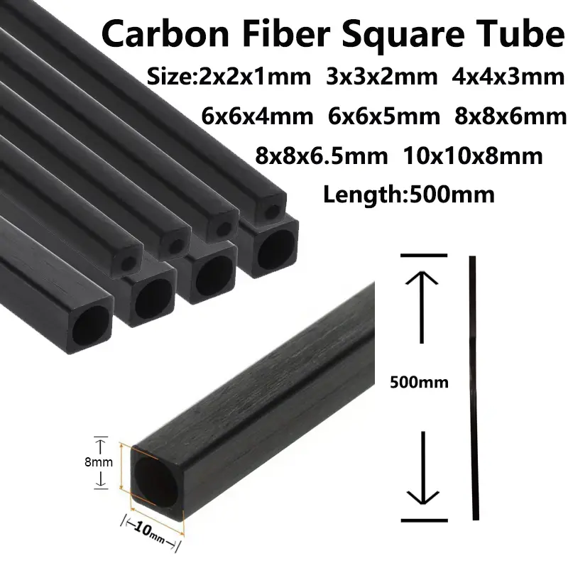 1-2-3-6pcs Carbon Fiber Square Tube Length X 500mm Outer Diameter 2mm 3mm 4mm 5mm 6mm 8mm 10mm Pultruded Carbon Fiber Tube image 1