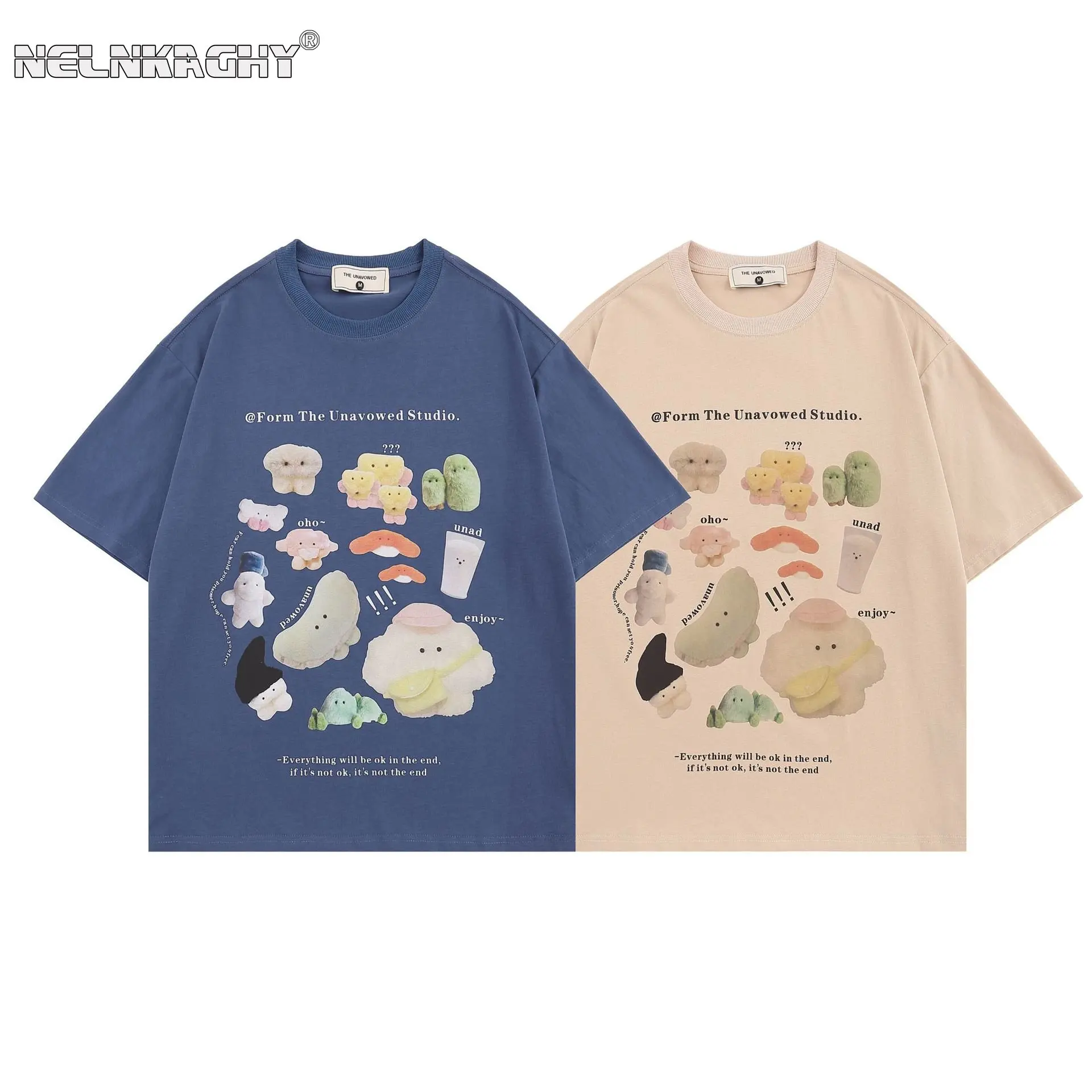 

Топ с коротким рукавом для мужчин и женщин, винтажная одежда из чистого хлопка с мультяшным принтом, свободные футболки для пар, для влюбленных