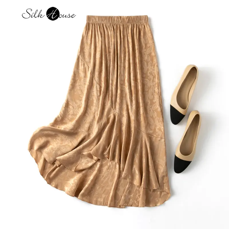 2023 Early Spring New Baroque Silk Jacquard Satin Irregular Ruffle Elastic Waist Large Gold Women's Fashion Skirt toy truck transport car carrier alloy deformation rail car sliding early education ejection large truck foldable storage kids