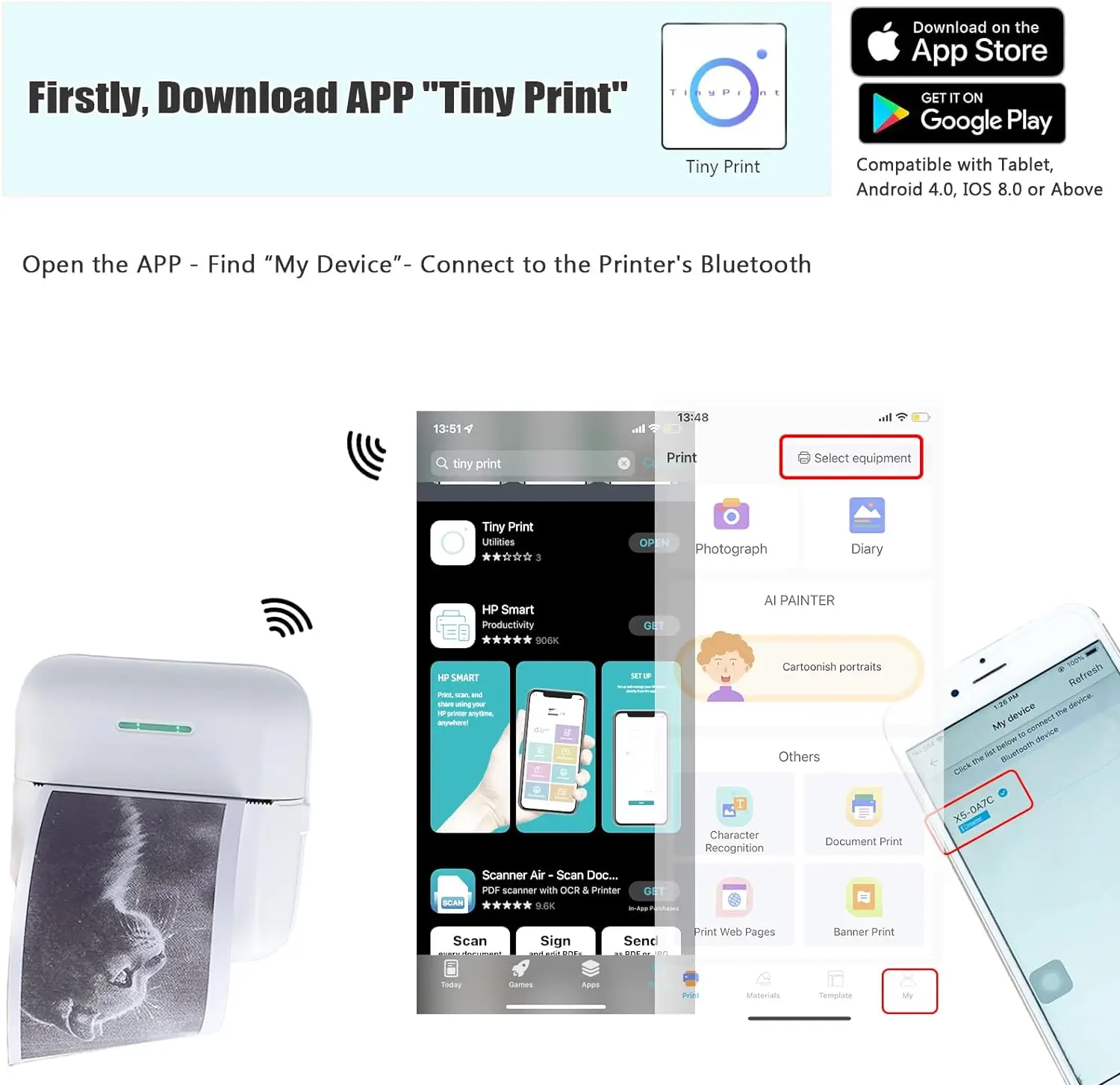 Mini Inkless Sticker Printer HD Thermal Sticky Note Print Pod Sticker Maker Portable Bluetooth Pocket Printer for Notes DIY