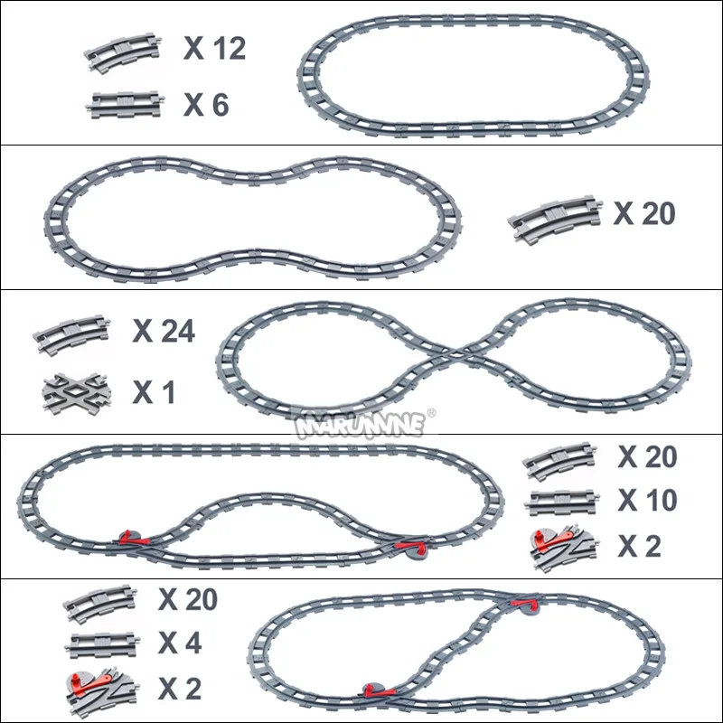 8PCS Block Train Track Set with Railway Switch and Crossover Parts - Big Size Building Bricks Accessories