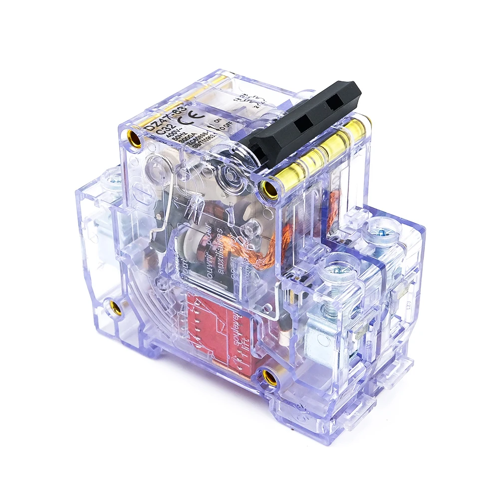 Transparent Circuit Breaker with Overload Protection, 16A-63A, DIN Rail Mount, 230V/400V, Home & Industrial Use