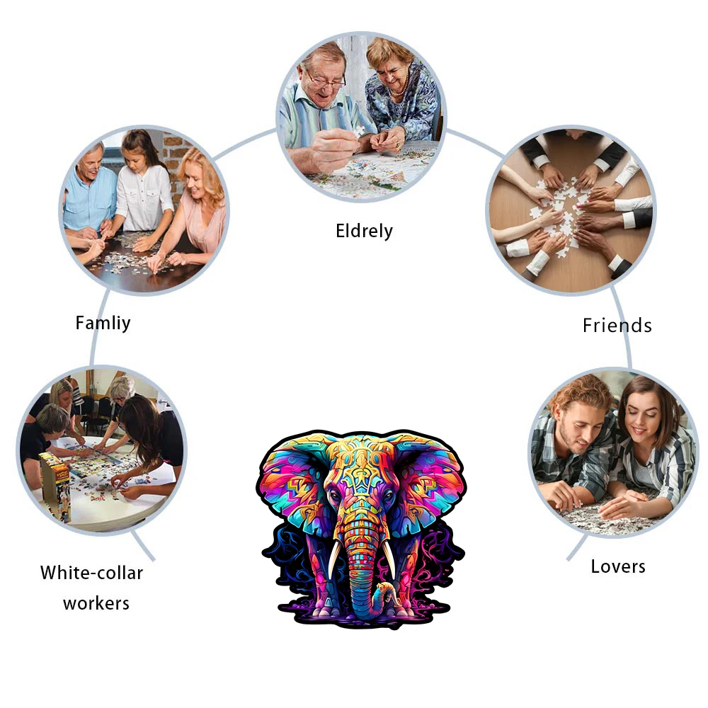 Elephant Wooden Puzzle, Irregular Animal shaped Pieces, High-difficulty Magic Puzzle Intellectual Toy, Family Game Home Decor 3