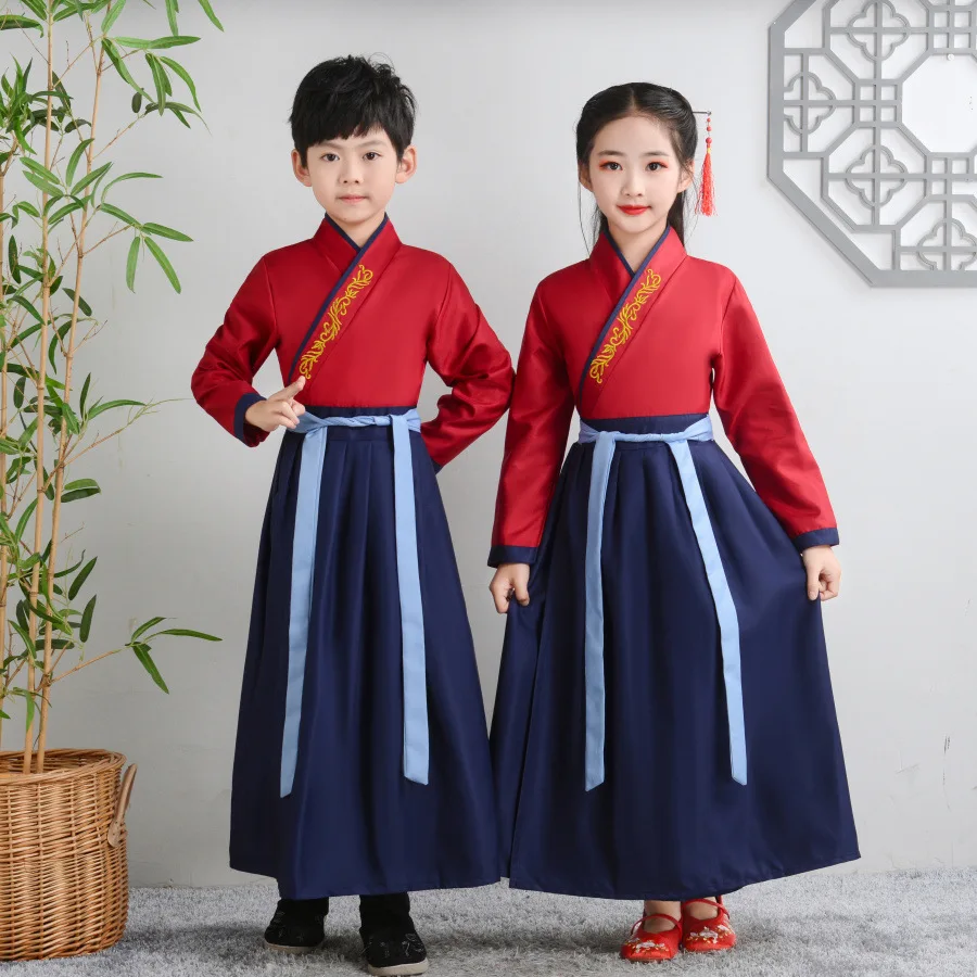Stage Baby Hanfu Dress Set Kids Cosplay Children Ancient Costume Outfit Girl Boy Tops Skirt Suit Chinese Traditional Clothes