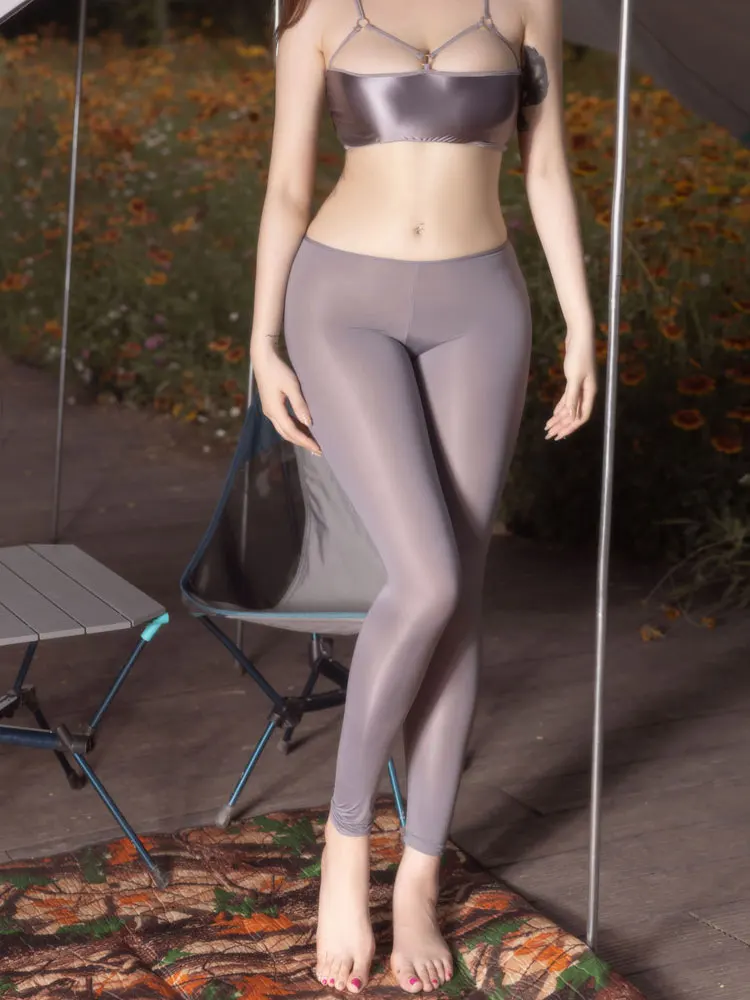 

Сексуальные блестящие облегающие зауженные брюки из ледяного шелка, прозрачные эластичные леггинсы с низкой талией и открытой промежностью, эротические брюки для отдыха