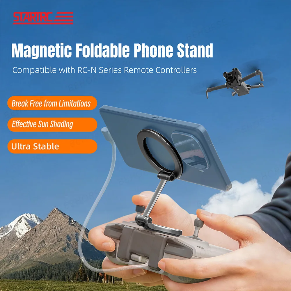 Smartphone fixé au support magnétique pour téléphone compatible DJI RC-N, prêt pour le pilotage