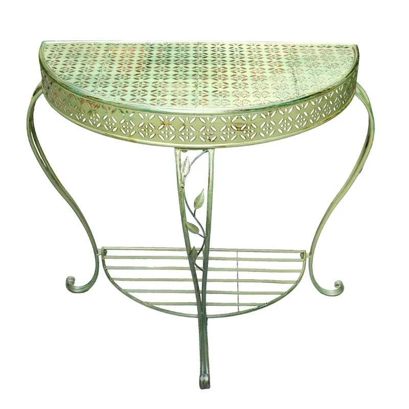 Outdoor Courtyard Flower Rack against Wall, Standing Plant Shelves, Iron Do Old Floral Table Foyer Semi-circular Storage Shelf