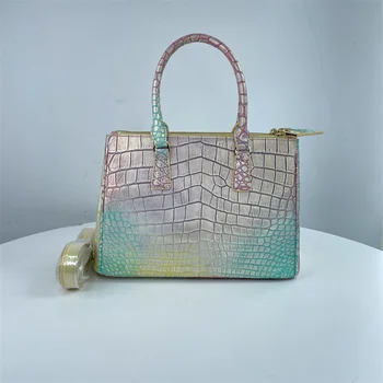 2023 New Designer Crocodile Skin Women Handbag Colorful Genuine Leather Lady Bag Luxury Large Capacity Double Zipper Bag 50