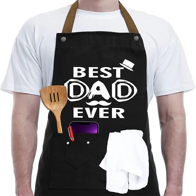 Fashion Printed Best DAD Kitchen Apron Father's Day Gift Man BBQ Cooking Chef Apron 3 Pockets Unique Birthday Thanksgiving Apron 6