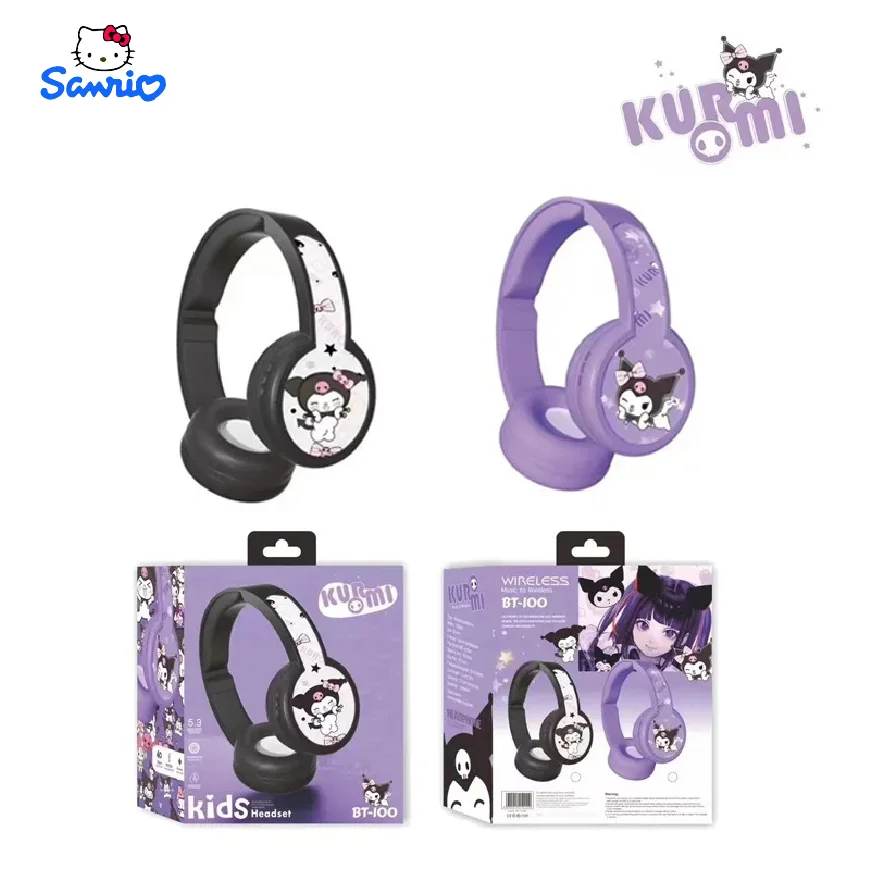 

New Sanrio BT-100 Kuromi Bluetooth Headset Cartoon Wireless Headset with Microphone Foldable Lightweight Headset Girl Gift