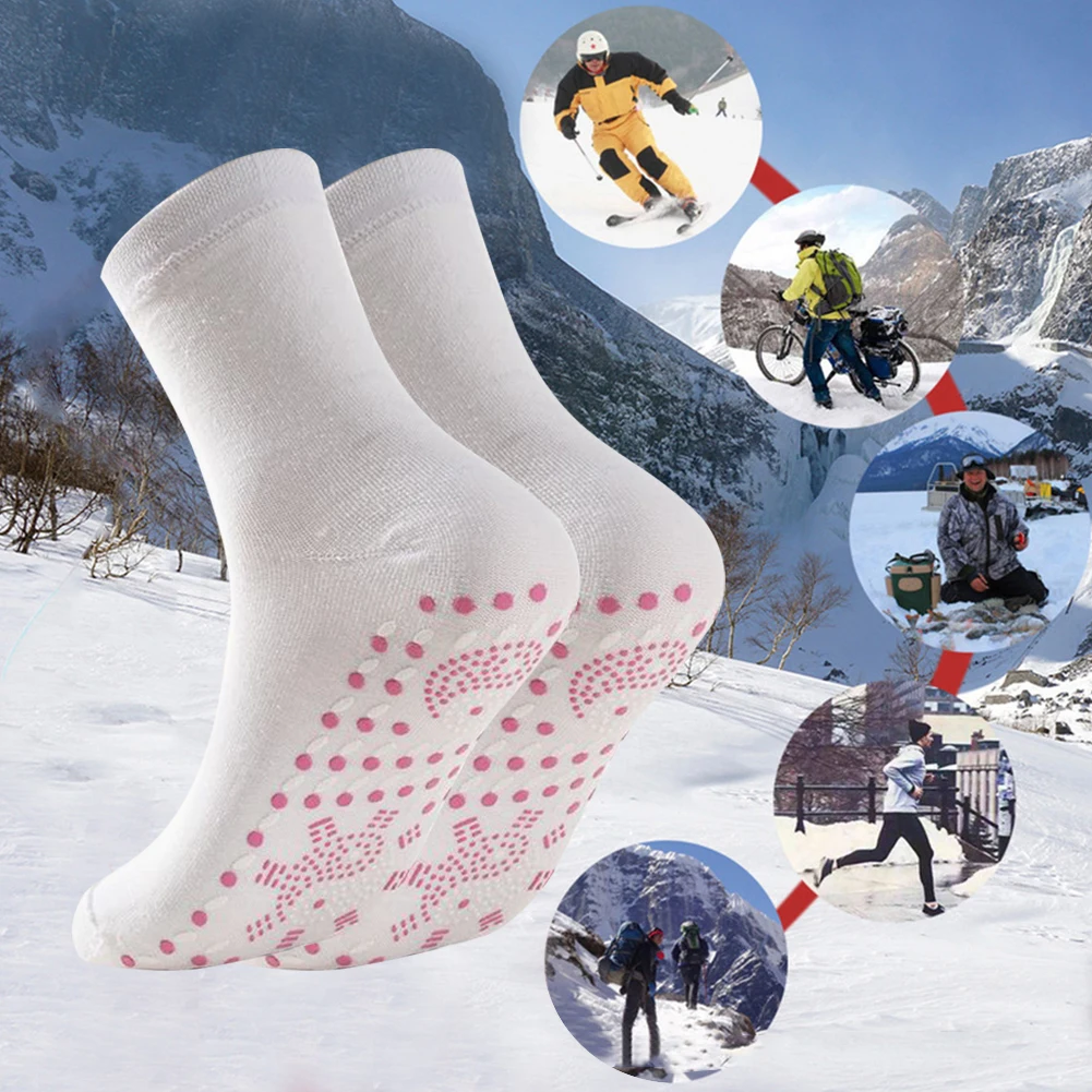 1pair Unisex Winter Warm Self-Heating Health Socks Pain Relief Outdoor Anti-Cold Therapy Magnetic Thermal Stockings Men/Women
