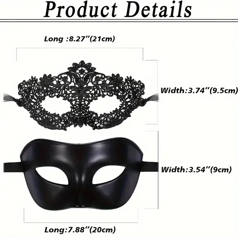 Augenmaske für venezianische Paare, Halbgesichtsmaske für Halloween-Tanz, Kopfbedeckung für Abschlussfeiern für Rollenspielkostüme, Männer und – Detail 1