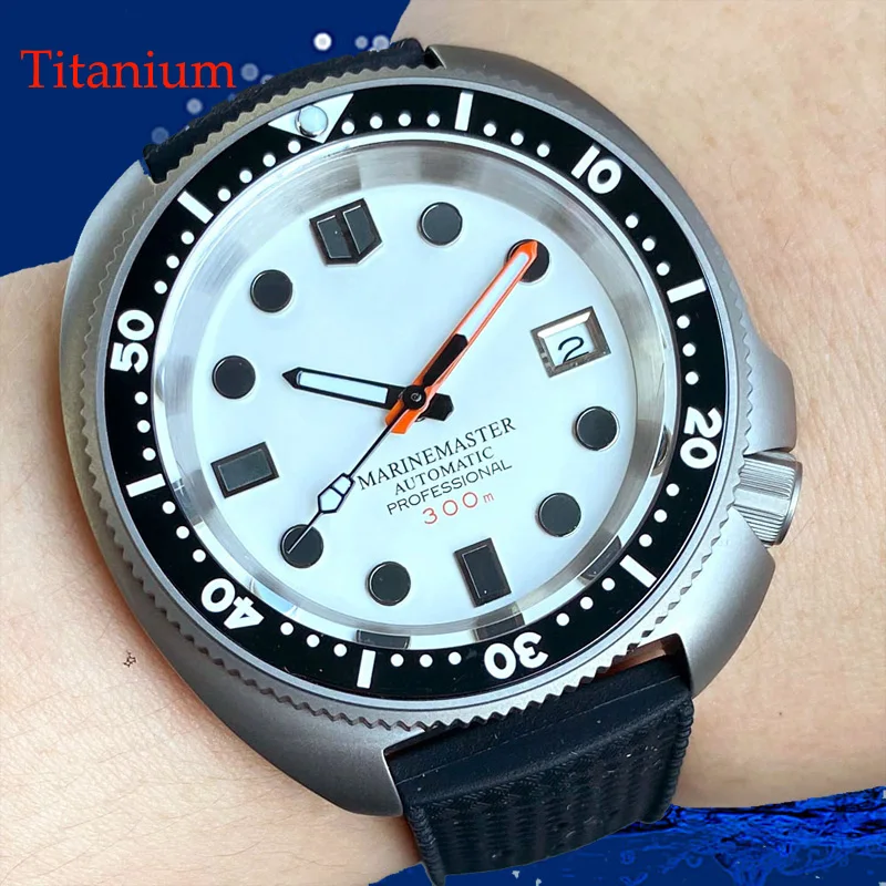 Tandorio 44mm NH35 Movement Automatic Titanium Men Watch 200M Diver Sapphire Glass Luminou Date Ceramic Bezel White Sterile Dial