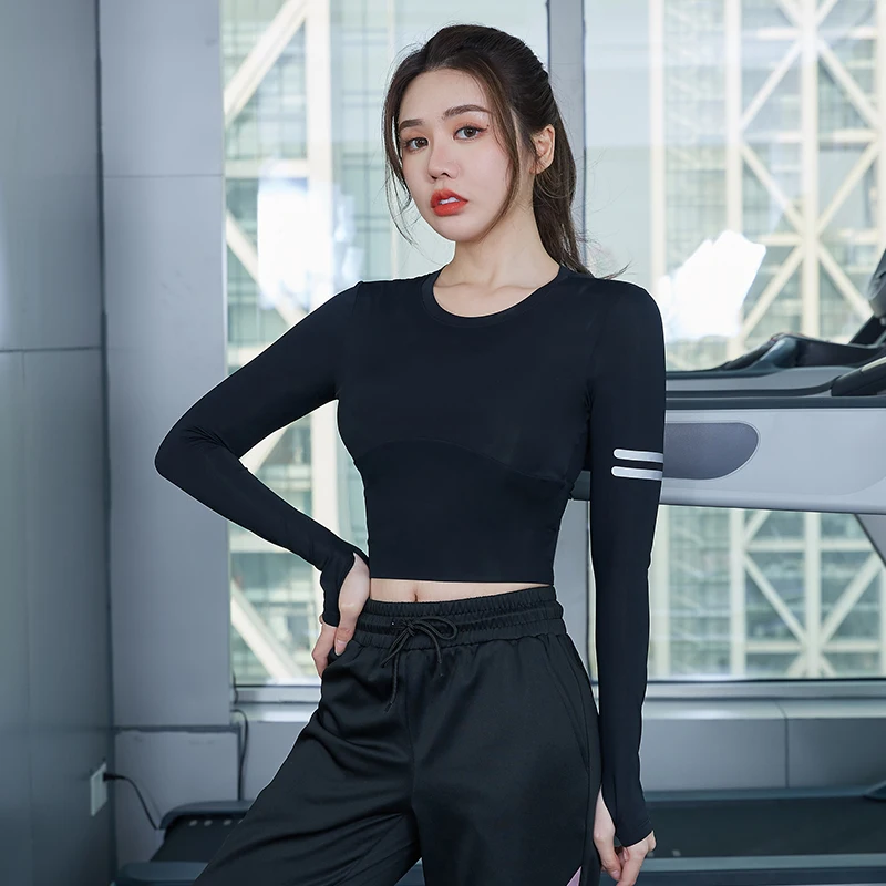 Vansydical Long Sleeve Yoga Shirts Sport Top Fitness Yoga Tops Gym Top Sports Wear For Women Push Up Running Full Sleeve Clothes