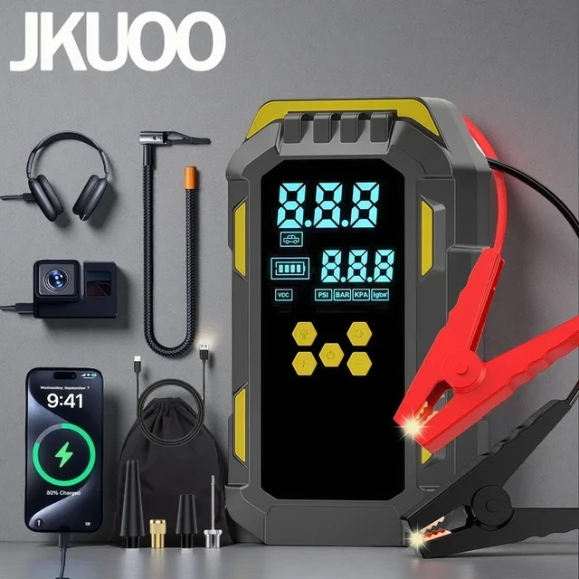 12V Durable 2-in-1 Car Jump Starter & Tire Air Compressor - 150PSI, -40°C-80°C Low-Temp Operation, USB Port for Phones 1