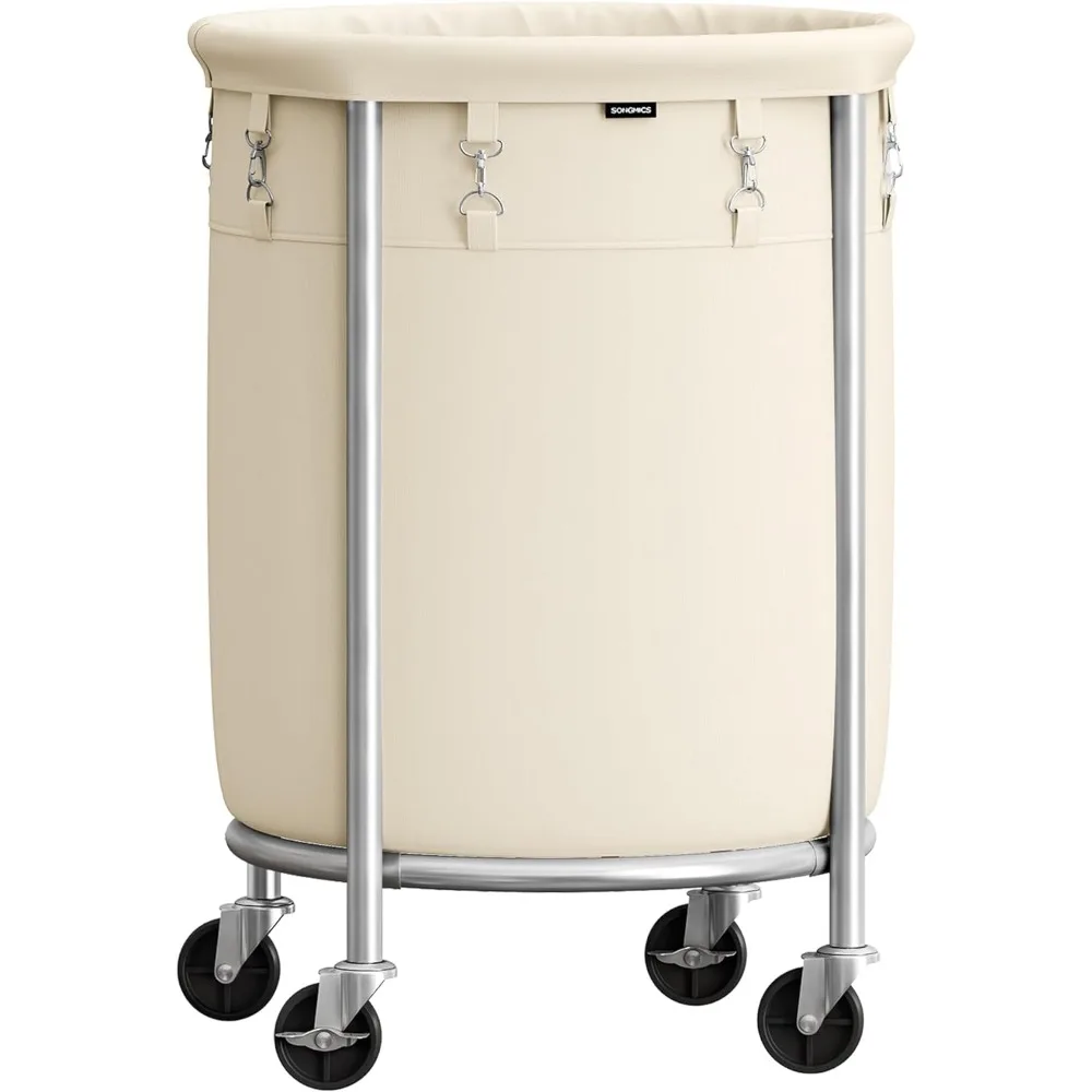 Laundry Basket with Wheels Rolling Laundry Hamper 29 Gal. Round Cart with Steel Frame and Removable Bag